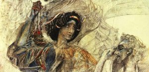 Six-Winged Seraphim is a Symbolist and Art Nouveau Oil on Canvas Painting created by Mikhail Vrubel in 1904.
